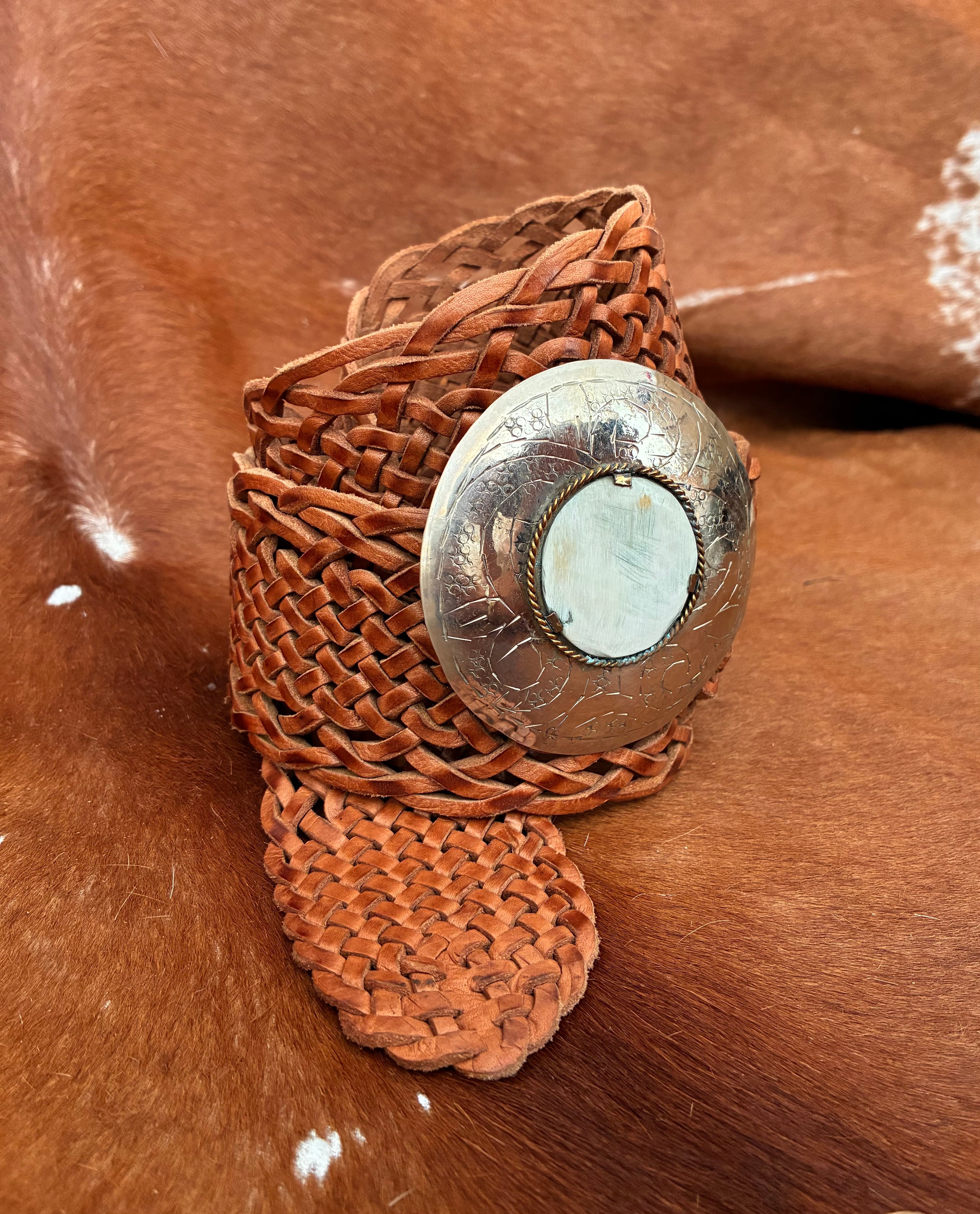 Tanned Leather & Shell Disc Belt
