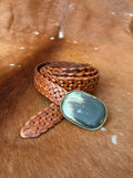 Thin Tan Leather & Shell Oval Belt