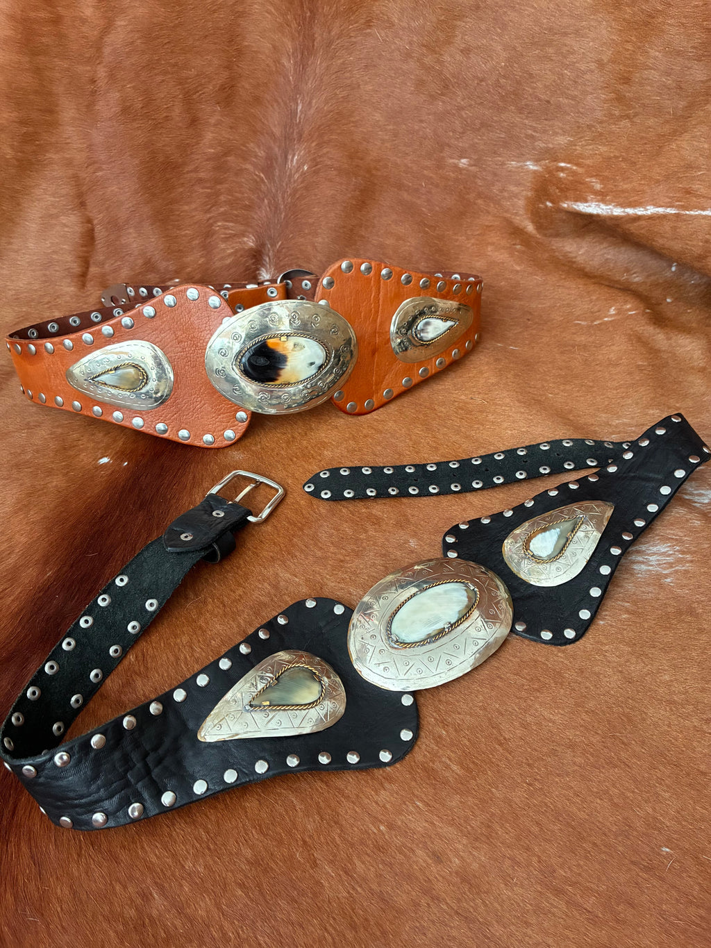 Statement Tan Leather & Shell Waist Belt