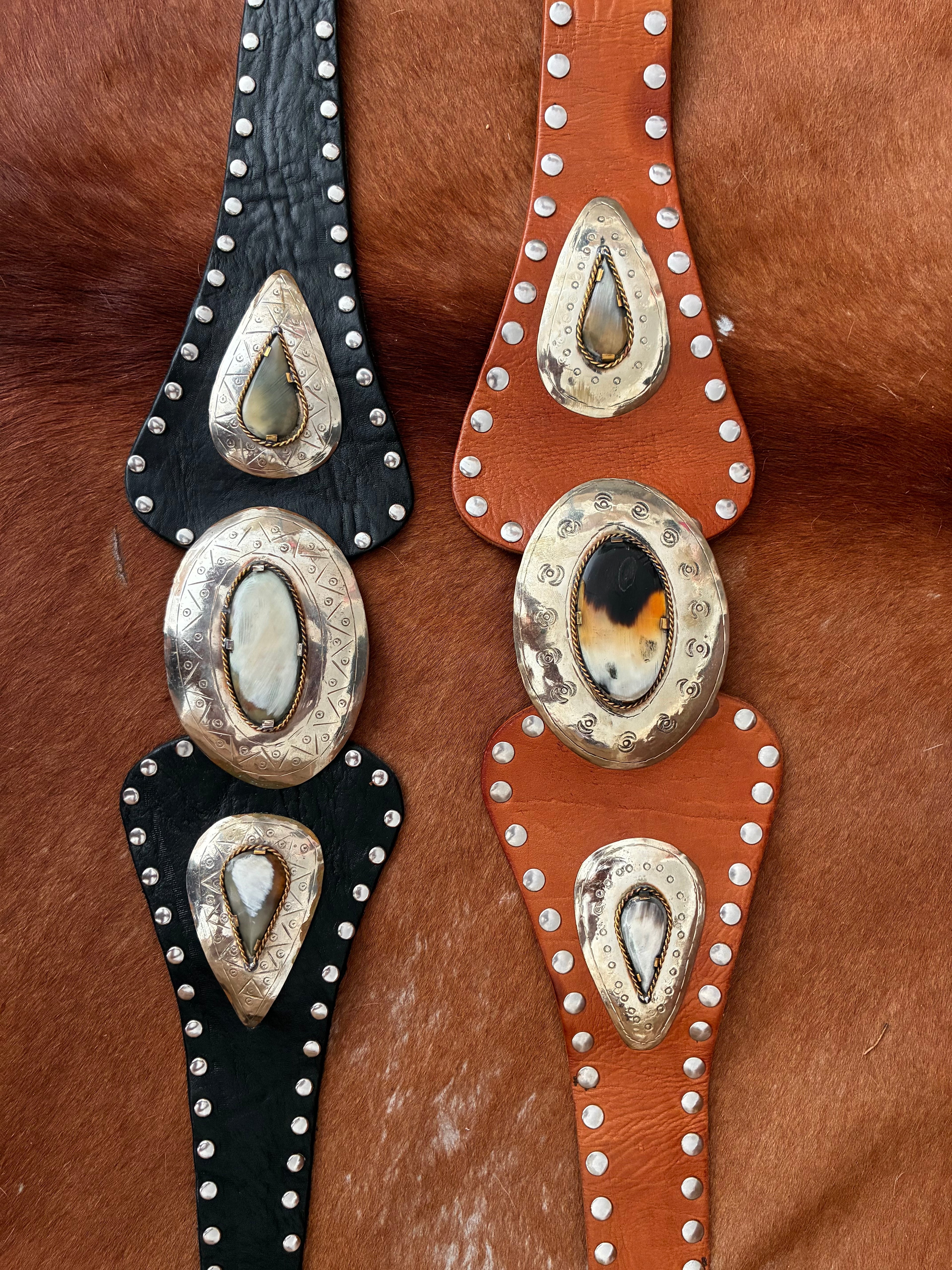 Statement Black Leather & Shell Waist Belt