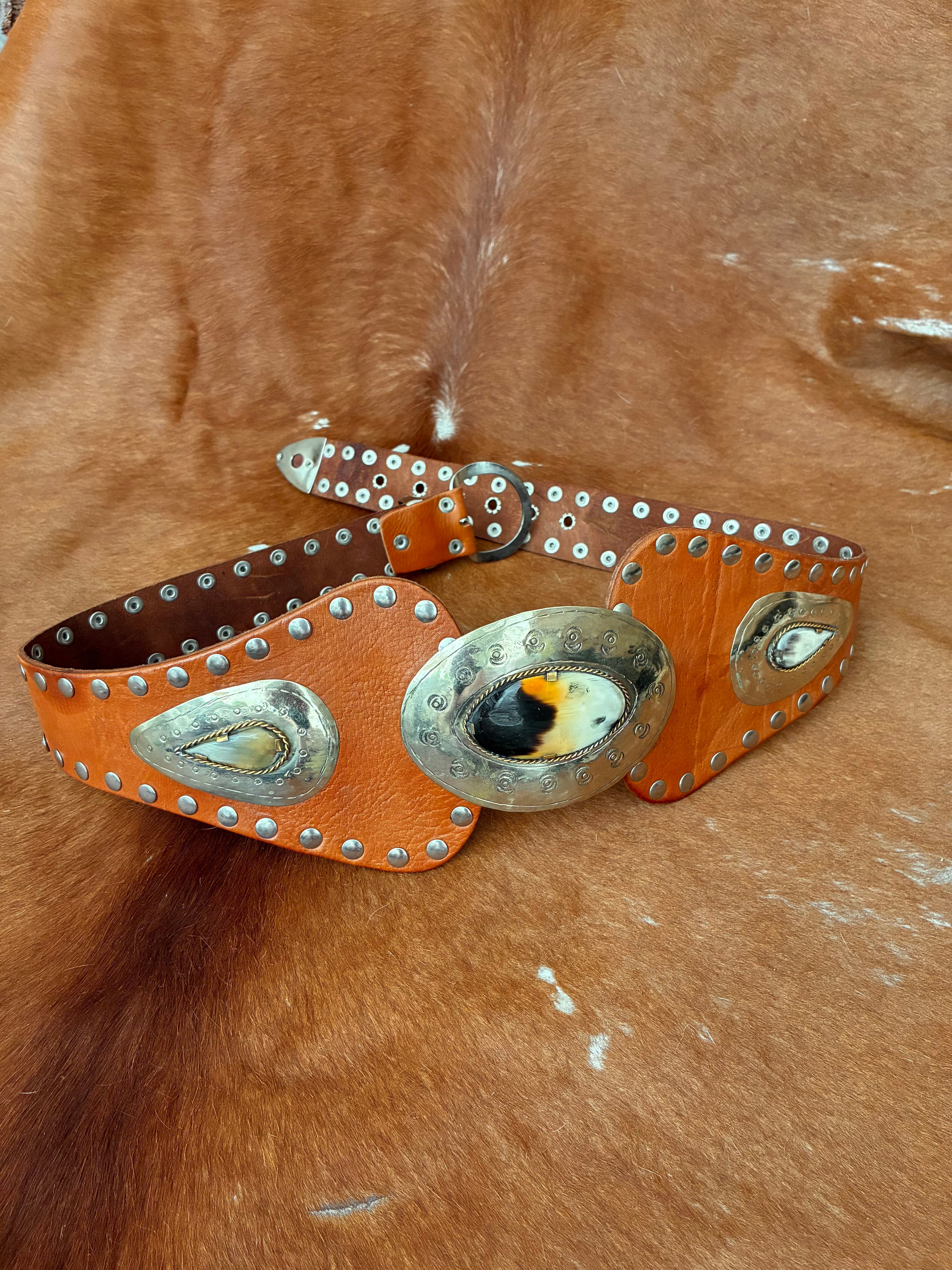 Statement Tan Leather & Shell Waist Belt