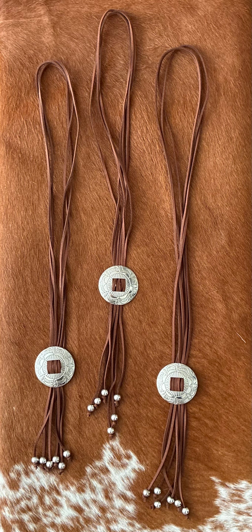Suede and Silver Bead Bolo Tie