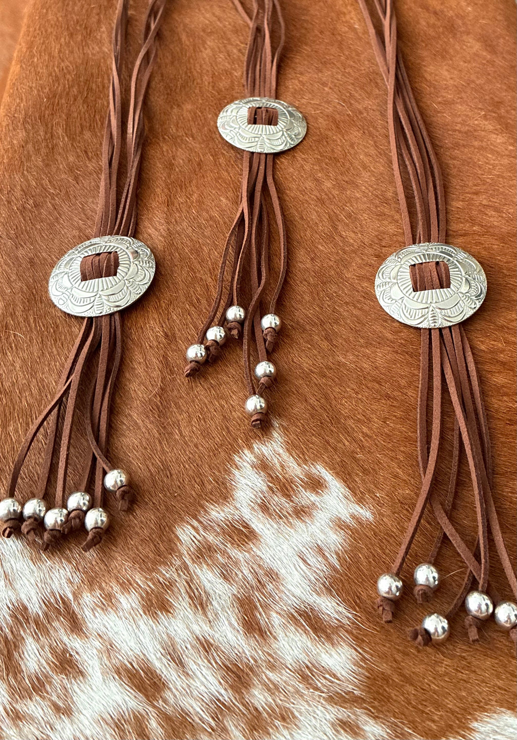 Suede and Silver Bead Bolo Tie