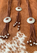 Suede and Silver Bead Bolo Tie