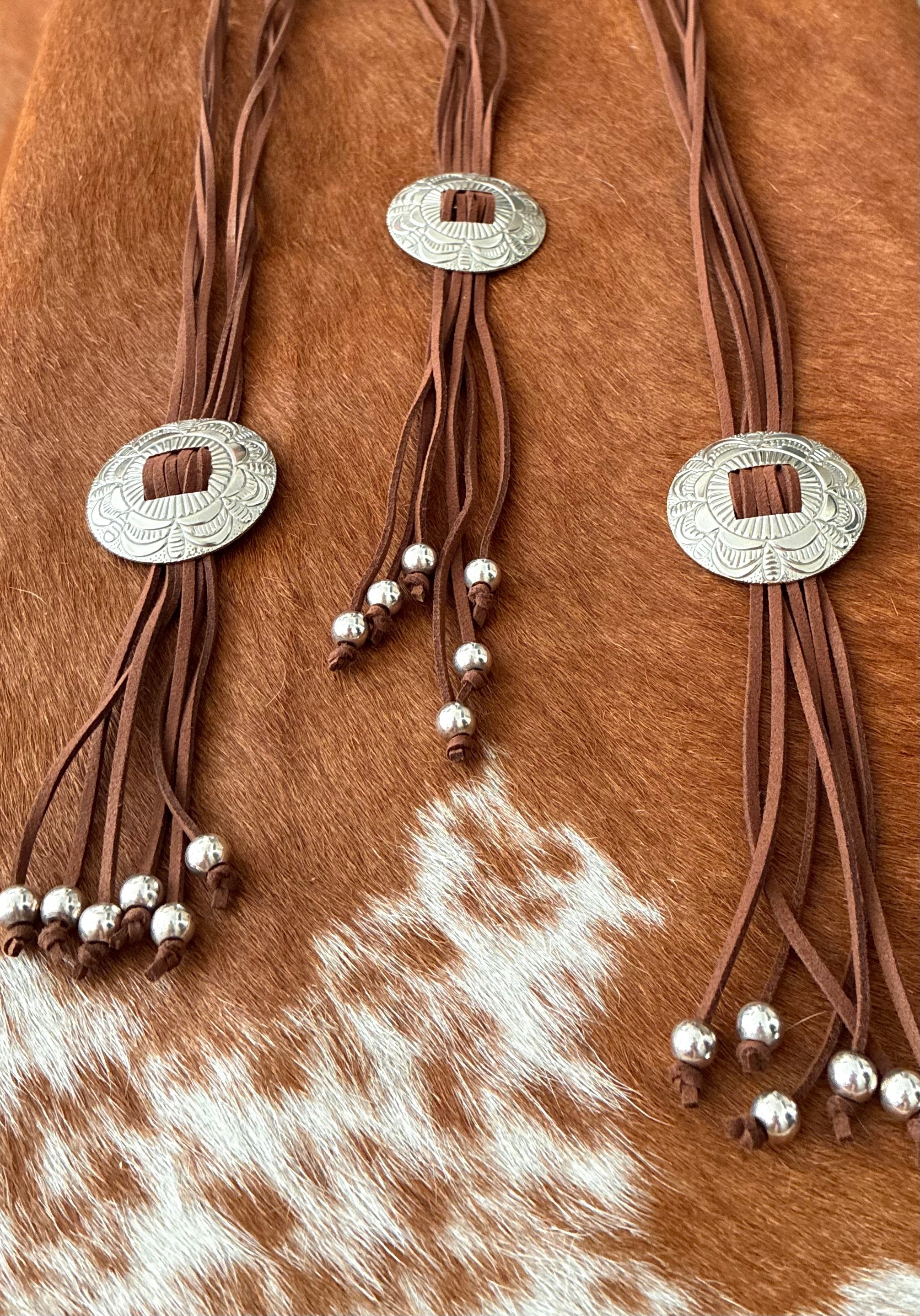 Suede and Silver Bead Bolo Tie