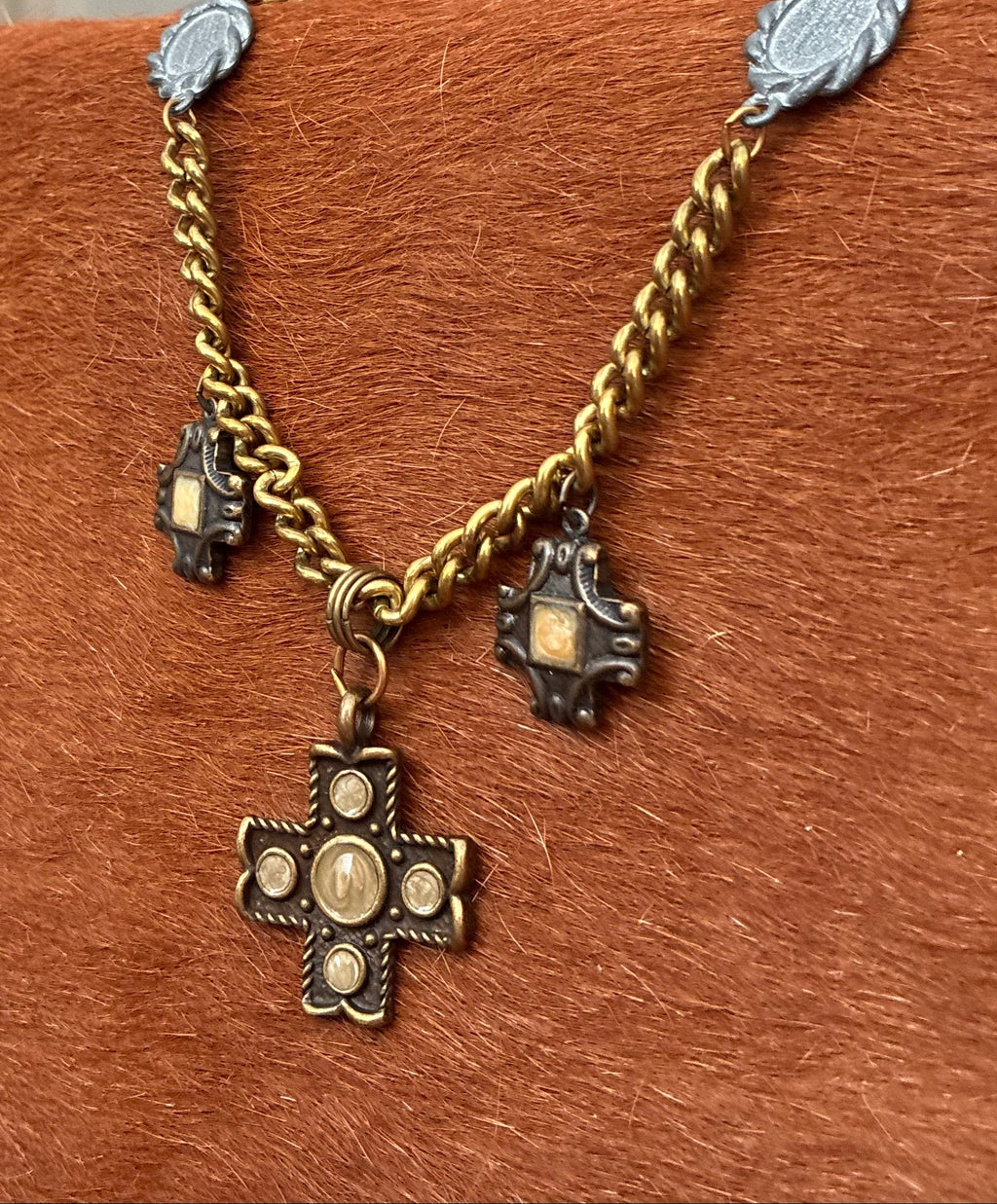 Chunky Bronze Cross Necklace