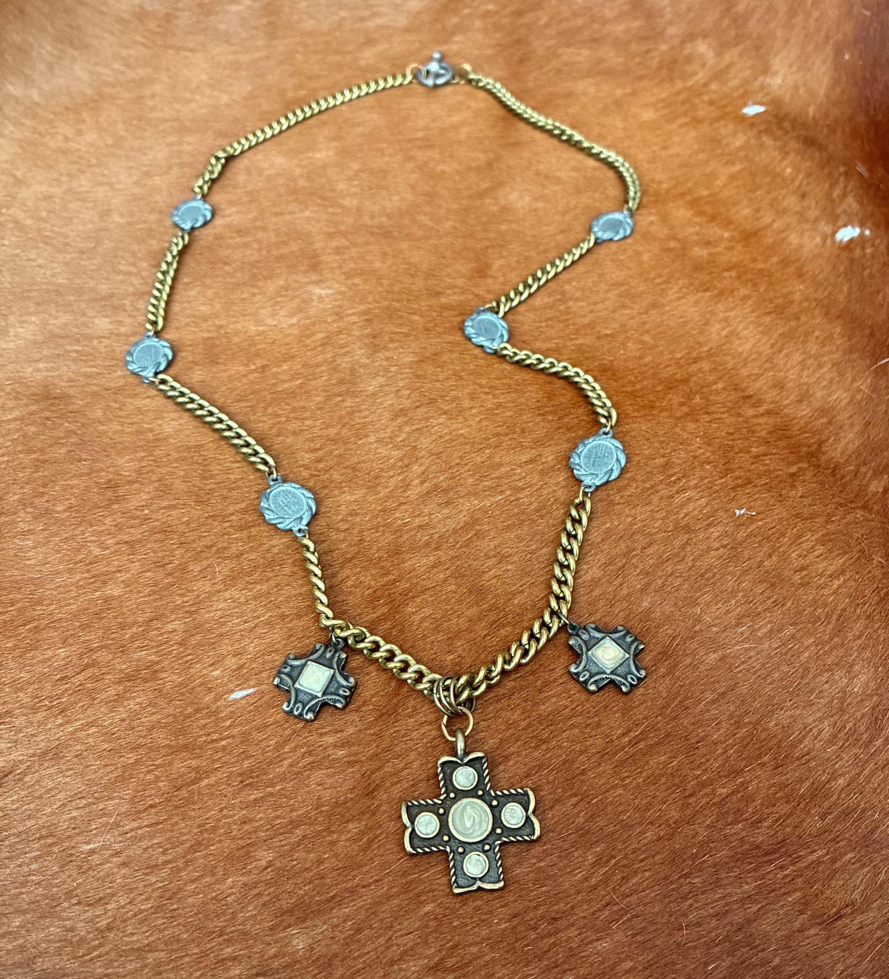 Chunky Bronze Cross Necklace