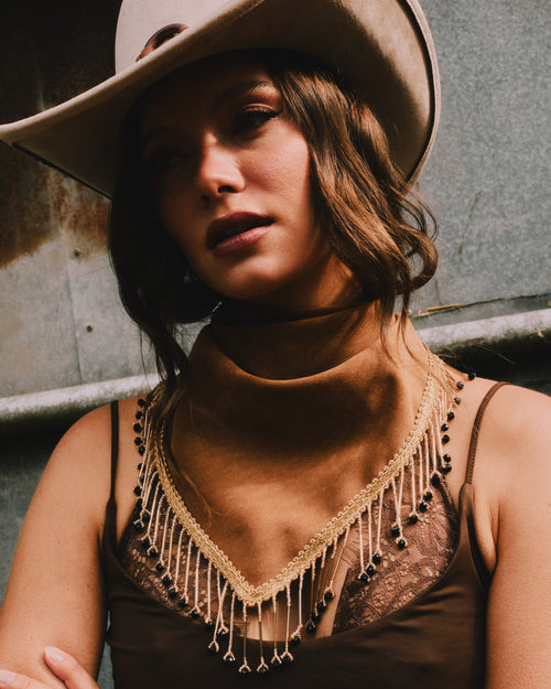 Beaded Fringe Suede Neckerchief